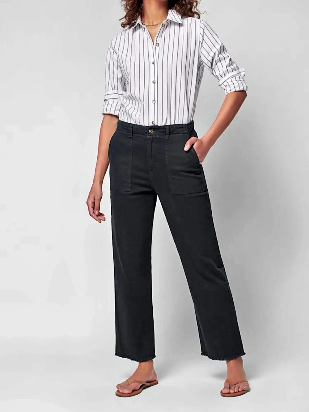 Faherty Pant Utility Wide Leg Pants in Black Waist 27 NWT